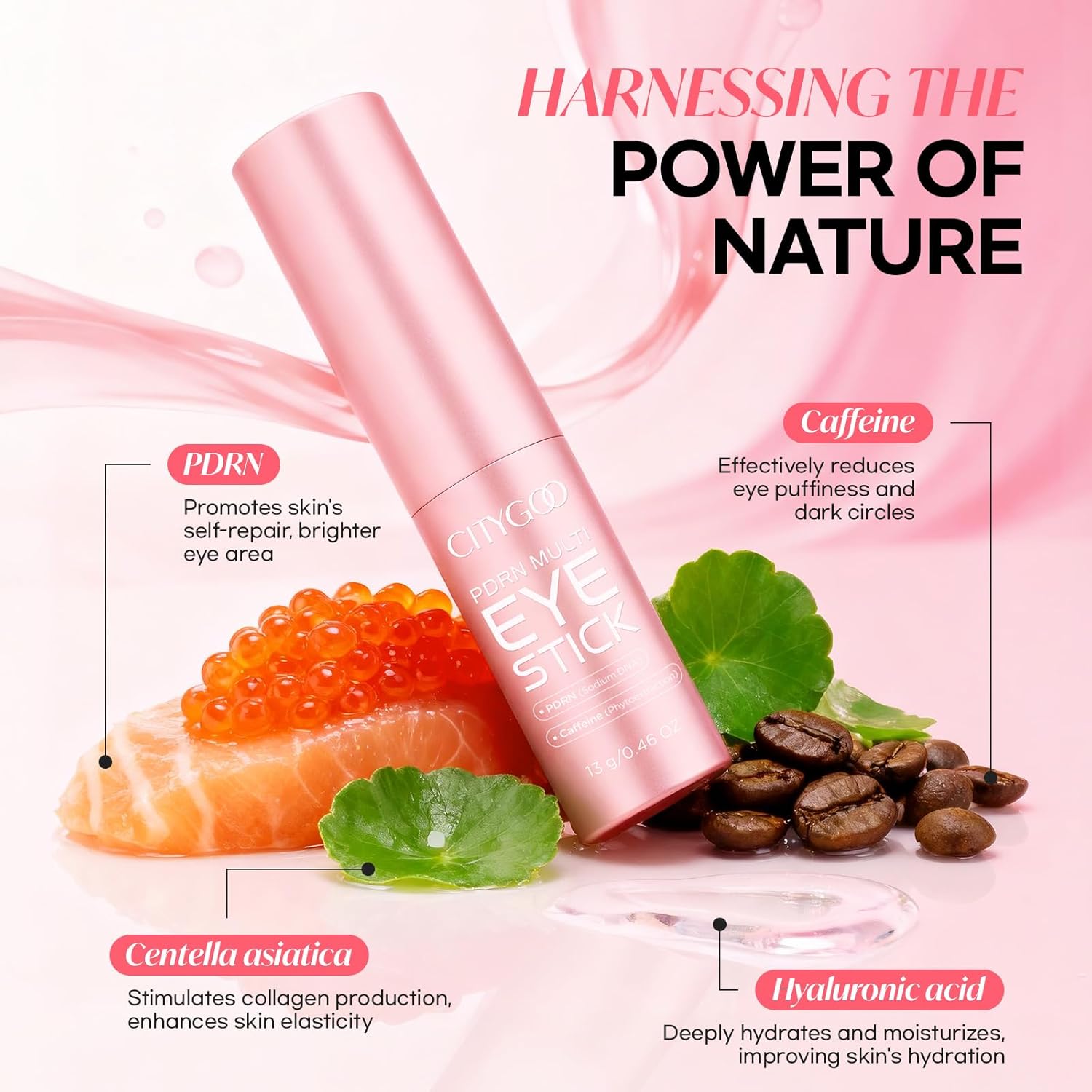 CITYGOO PDRN Volume Multi Balm: Caffeine & Volufiline Powered Stick for Dark Circles & Puffiness - Collagen Anti-Wrinkle & Hydrating Care for Eyes Face & Neck - Plumping & Firming 13g/0.46oz