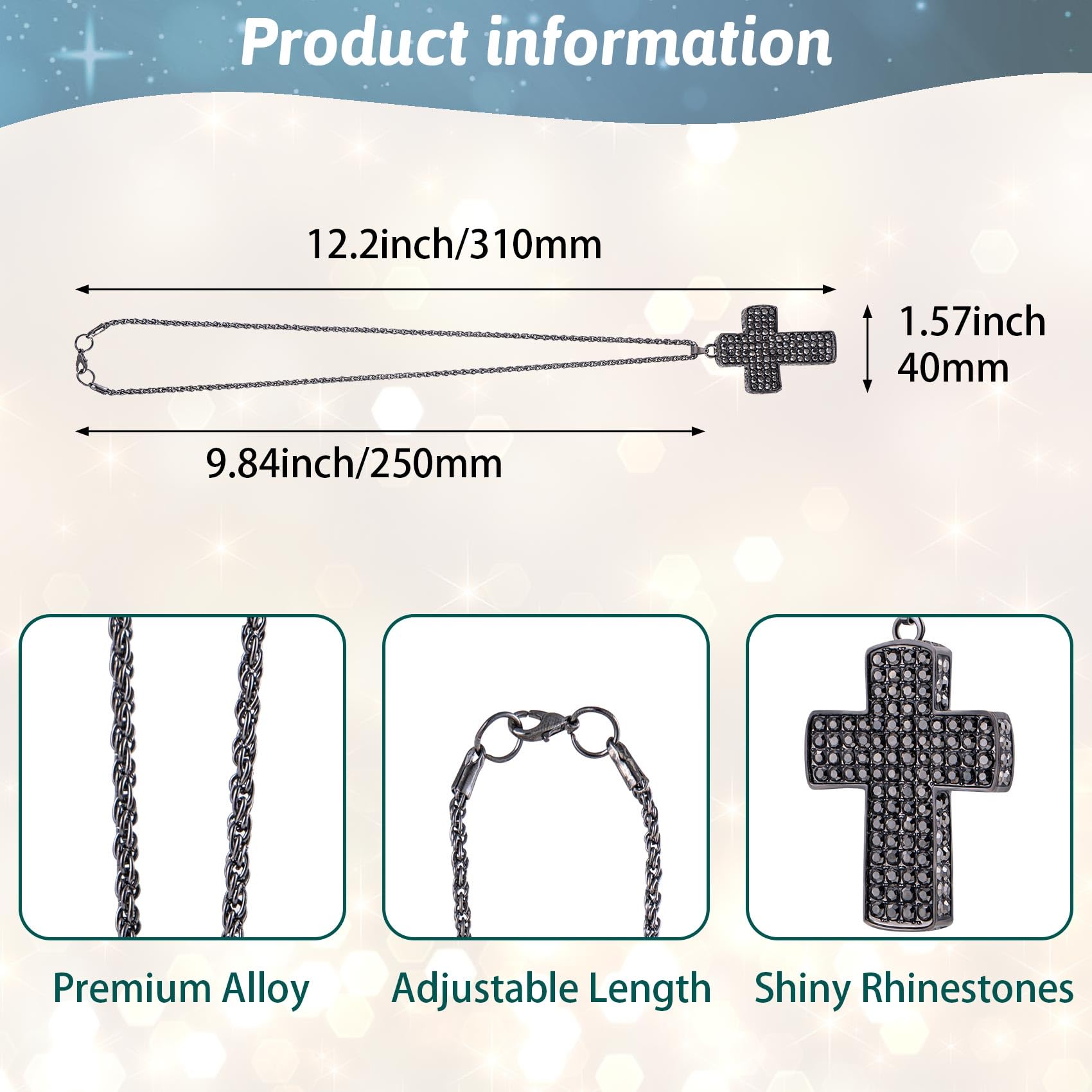 Joez Wonderful Bling Car Accessories Women, Double-Sided Bling Cross Car Decor Crystal Diamond Metal Cross Car Rearview Mirror Pendant for Cars, Cute Vehicle Interior Decor Car Accessories Black