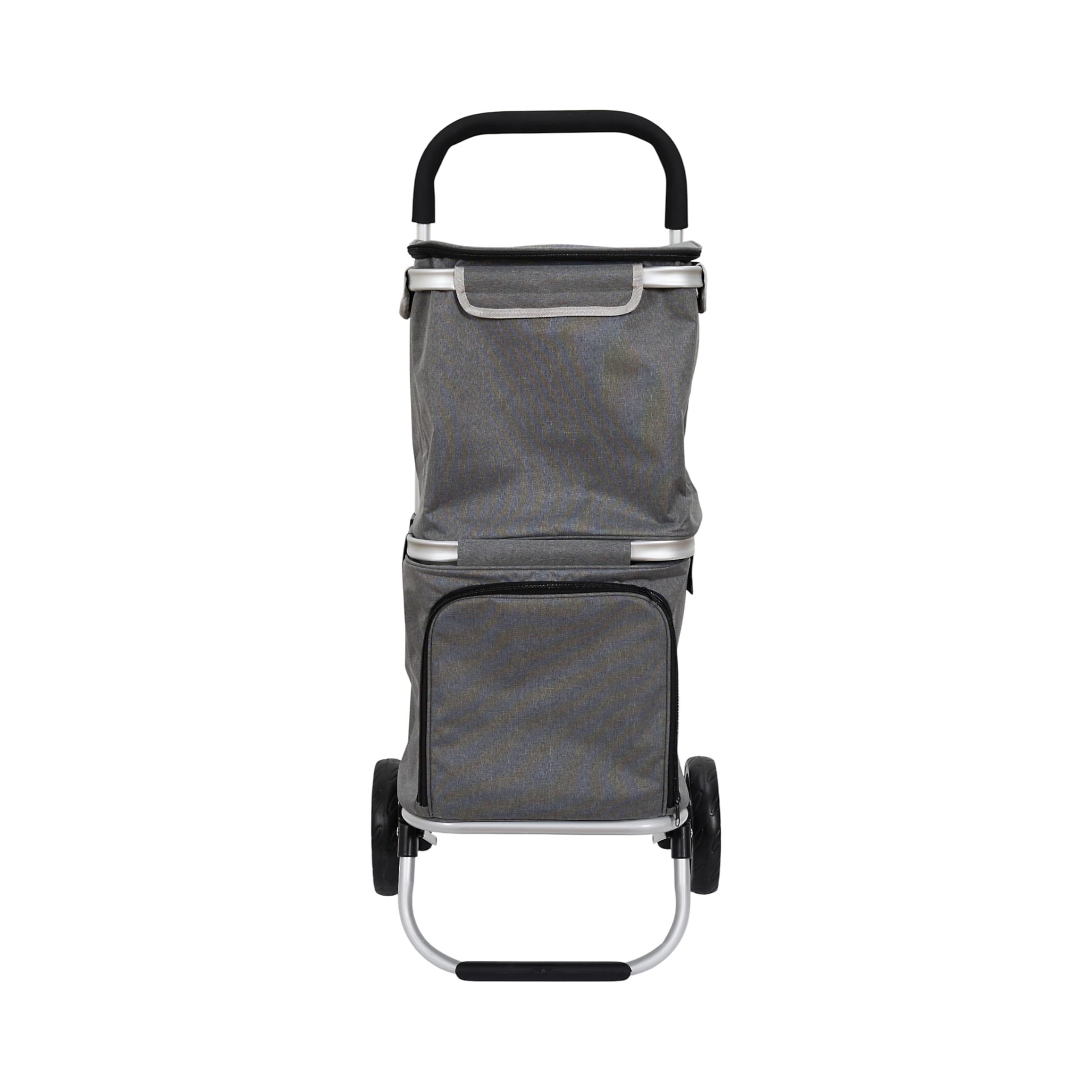 Sh8541 - Chariot Aluminium Léger avec 2 Compartiments pour Courses - Idéal pour Conserver Vos Aliments au Frais - Roues Robustes - Poignée Ergonomique - Gris - Taille M