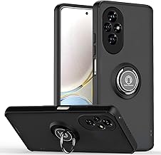 WBWONE Hülle für Huawei Honor 200, TPU/PC Stoßfest Handyhülle mit Fingerring Stände, Durchscheinend Gefrostet Anti Fingerabdruck Schutzhülle. Schwarz