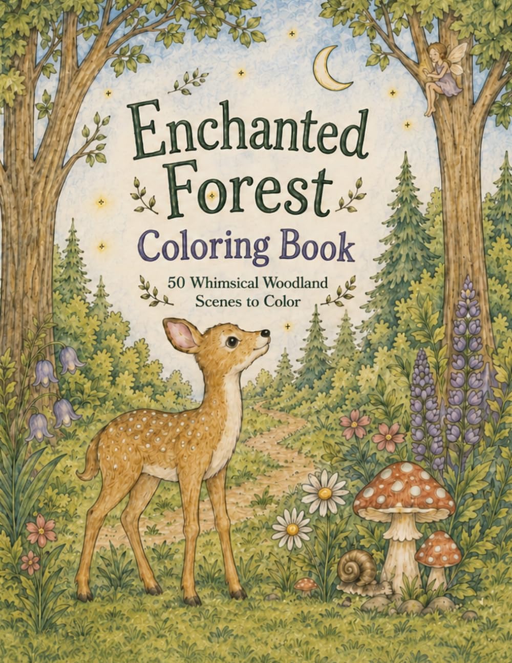 Enchanted Forest Coloring Book: 50 Whimsical Woodland Scenes to Color