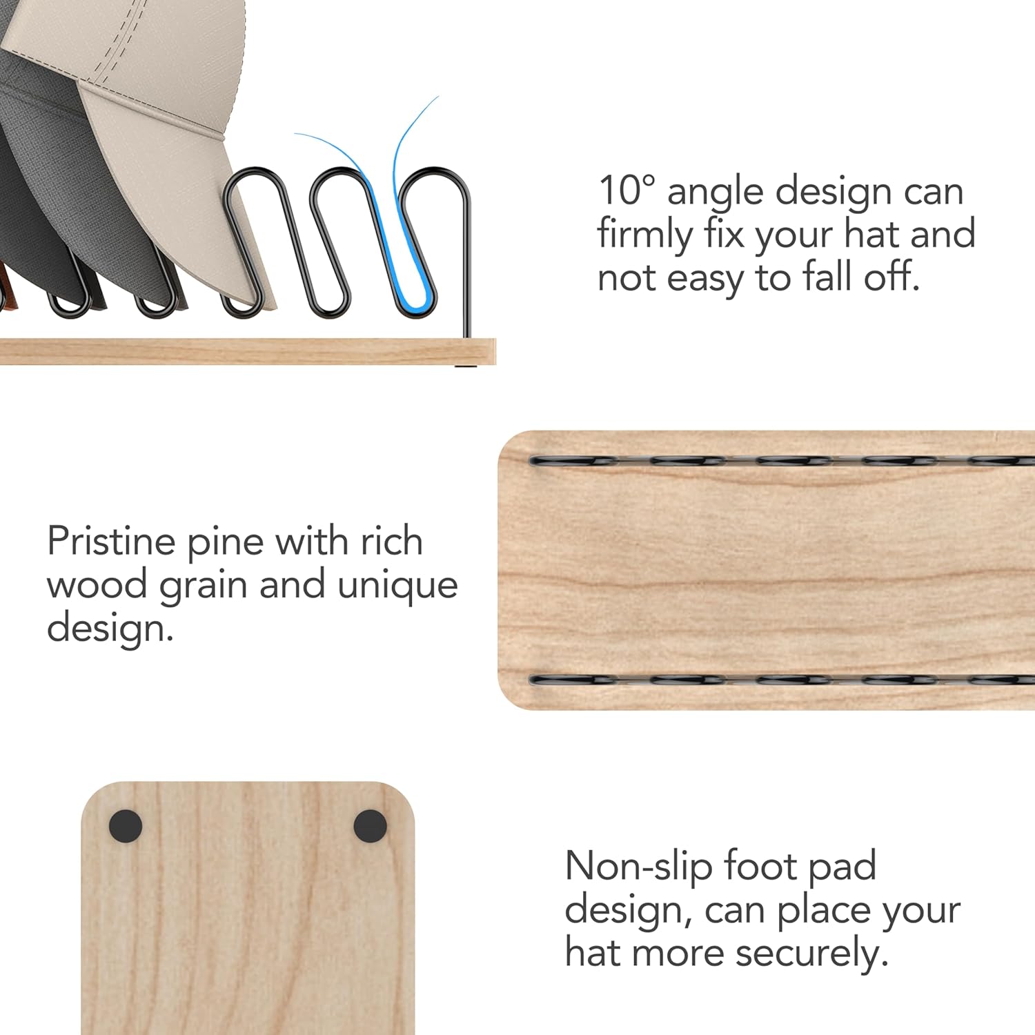 Hat Organizer for Baseball Caps 2 Pack, Premium Wood and Metal Design Hat Storage for 14 Baseball Caps, Tabletop Hat Racks for Closet, Dresser, Entrance (2PCS) - Image 6
