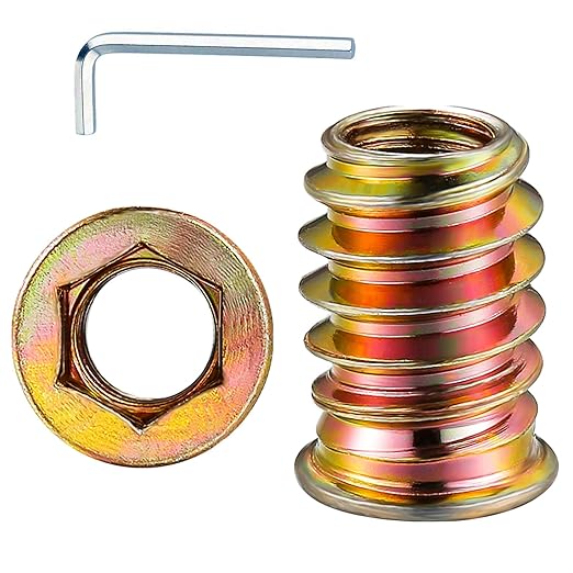 1/4"-15 200Pcs Threaded Insert for Wood Hex Drive Wood Inserts Furniture Nuts