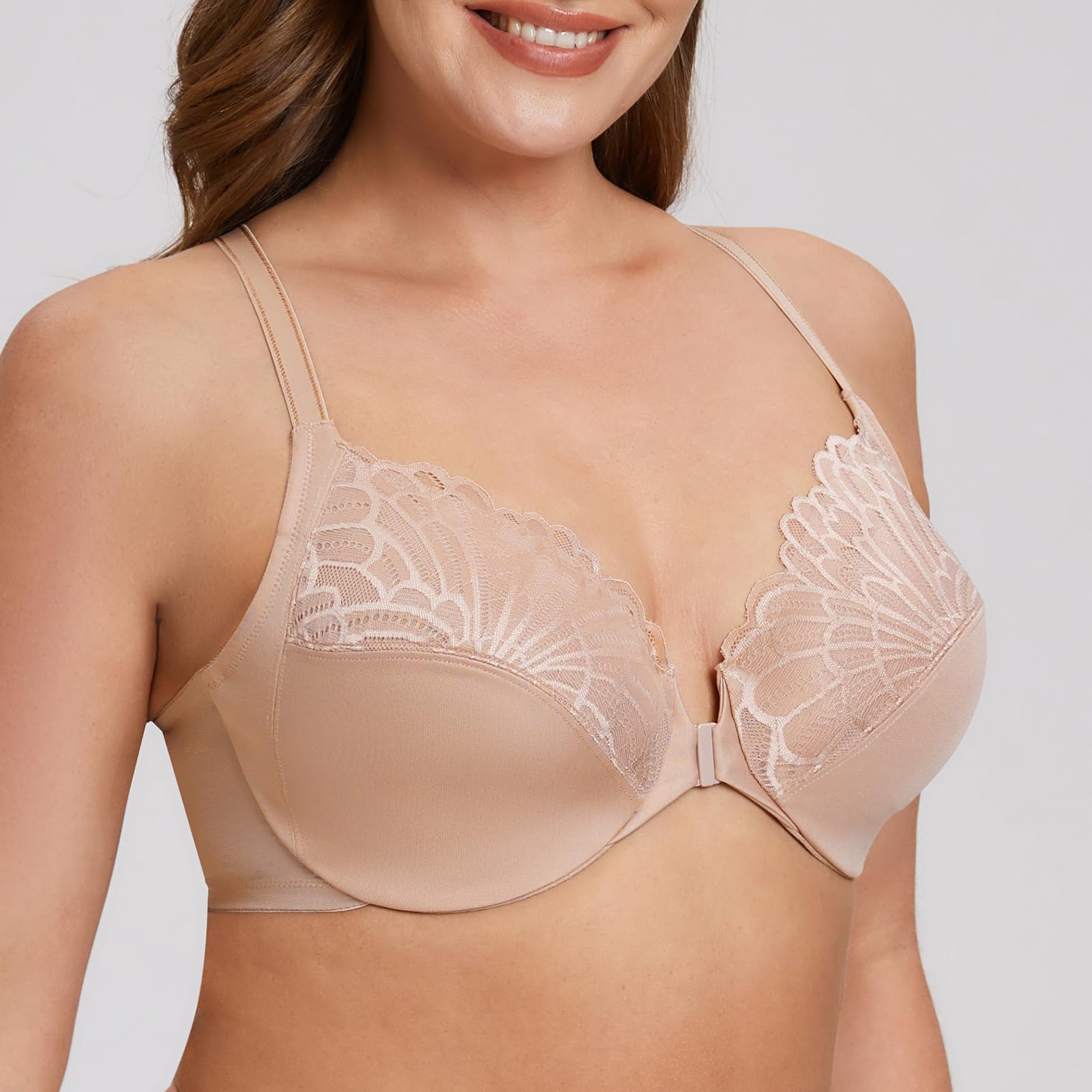 MELENECA Donna Reggiseno Taglie Forti Apertura Davanti Pizzo Racerback con Ferretto