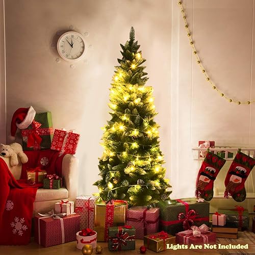 Miniatura 7 de BestComfort Árbol de Navidad artificial de 5 pies con 421 puntas de ramas nevadas 21 conos de pino árbol de Navidad delgado con soporte de metal