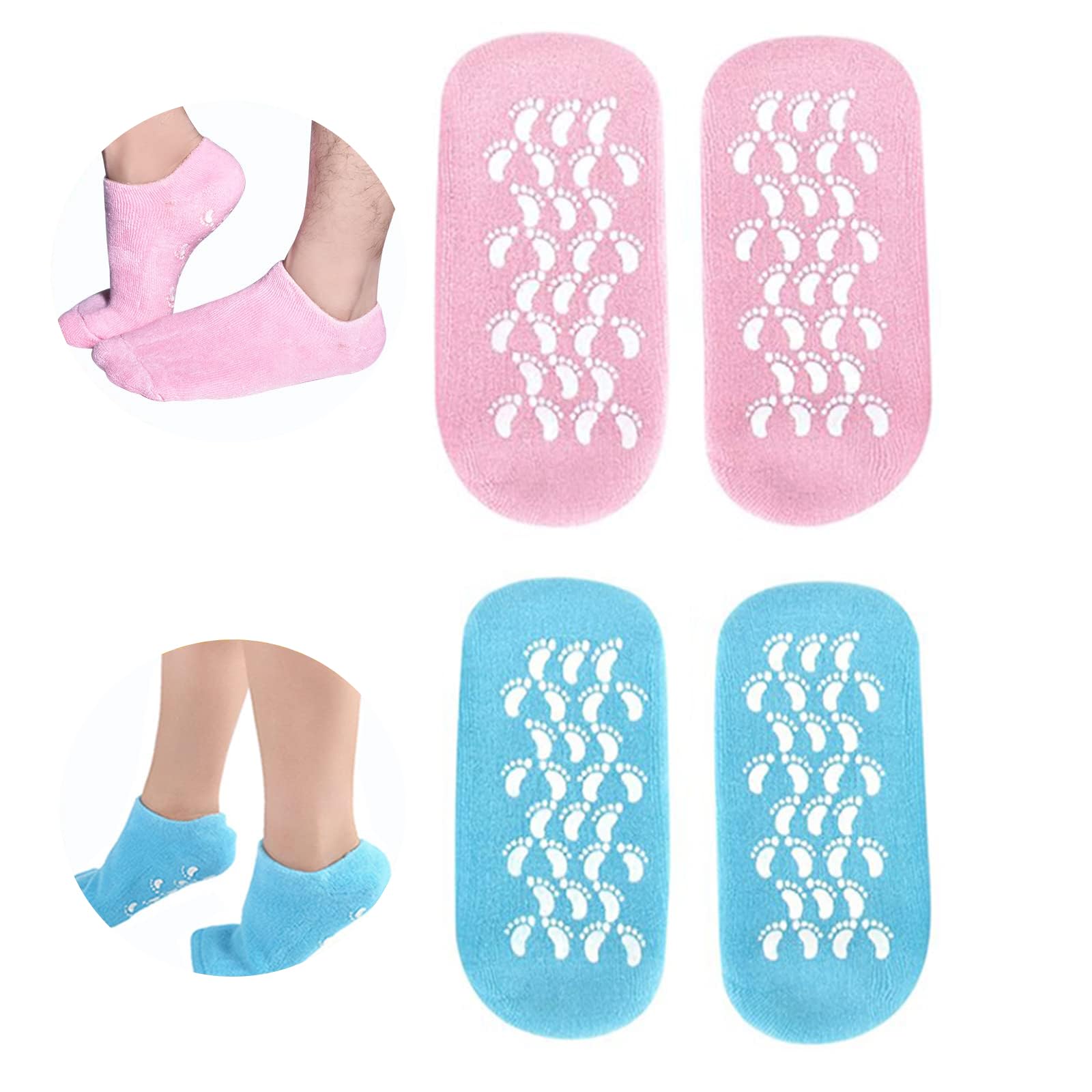 Moisturizing Gel Socks for Women, Full Foot Silicone Socks (Up to Size 7.5) - 2 Pairs Spa Foot Socks with Aloe Vera, Vitamin E & Oil for Dry Cracked