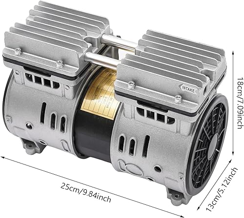 Miniatura 3 de Bomba de vacío sin aceite, 110V 370W Bomba de compresor de pistón sin aceite de alta presión Bomba de aire de vacío de alto flujo Cilindro doble