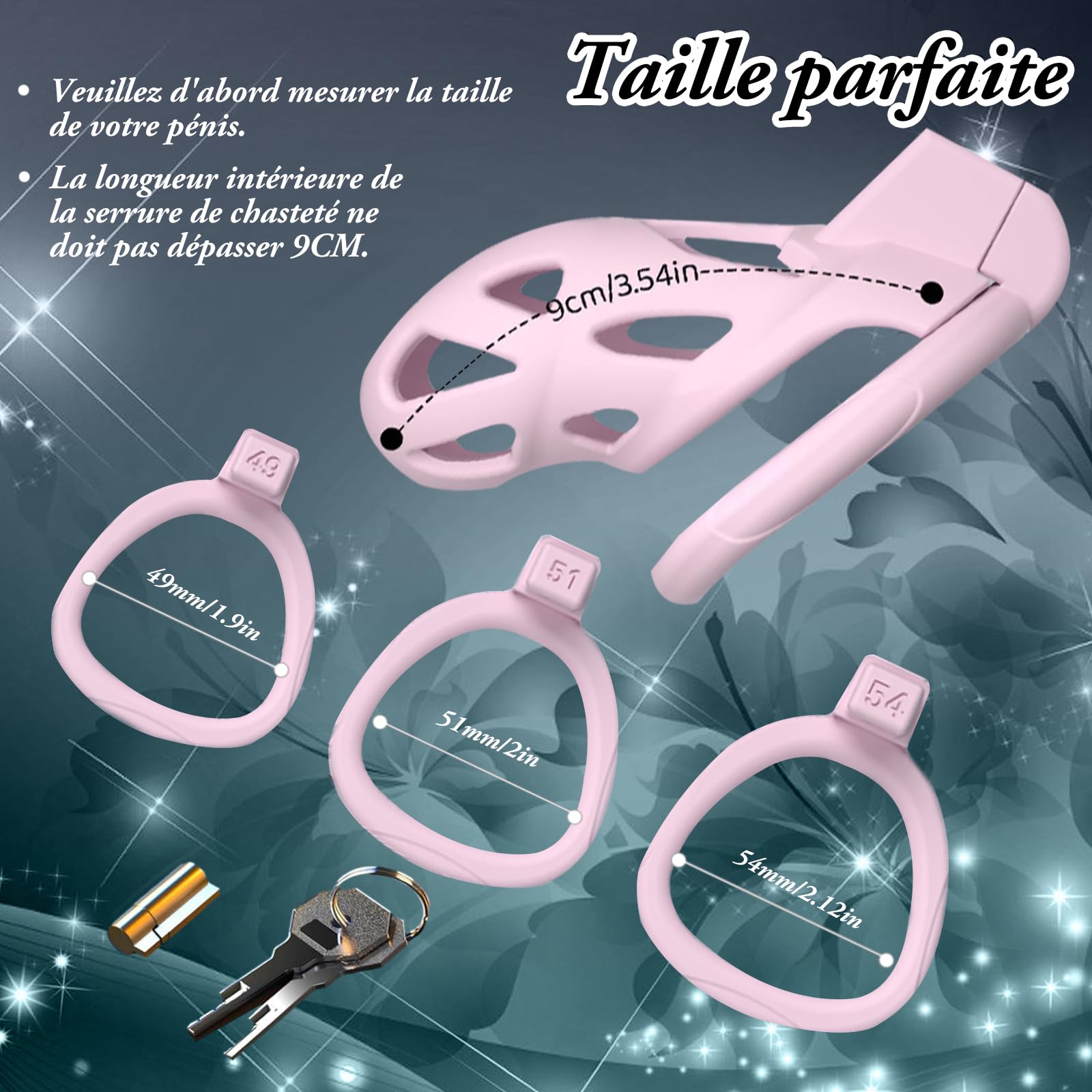 cage de chasteté pénis, cages de chasteté, sex toýs homme, 3D Légère avec 3 Tailles Anneaux de Pénis Amovibles pour Empêcher L'érection, Retenue et Bondage SM avec de Chasteté Sex Toýs Couple (Rose)