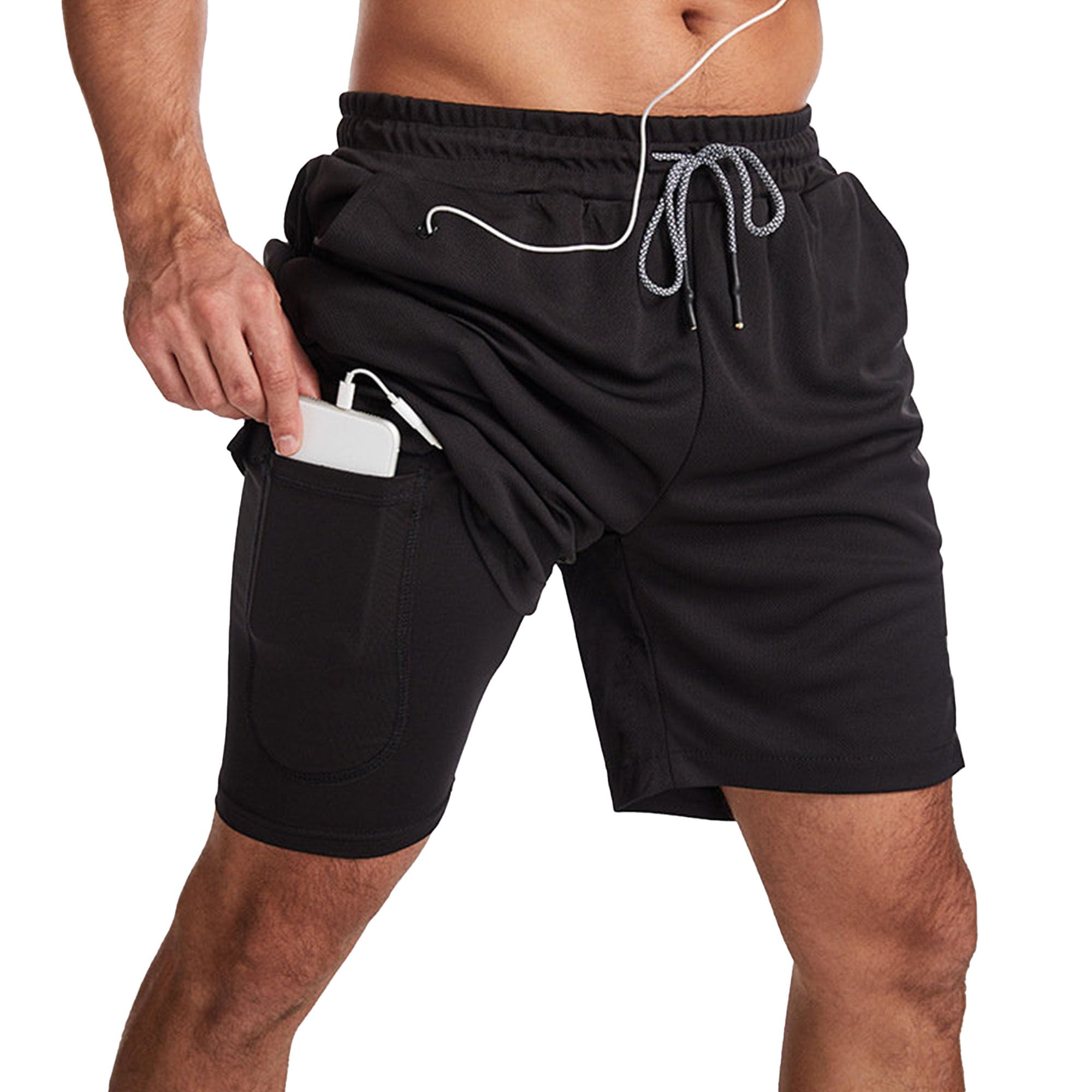Mens Running Double Layer Shorts 2 in 1 Workout Camouflage Short Lightweight Bodybuilding Athletic Short Pants