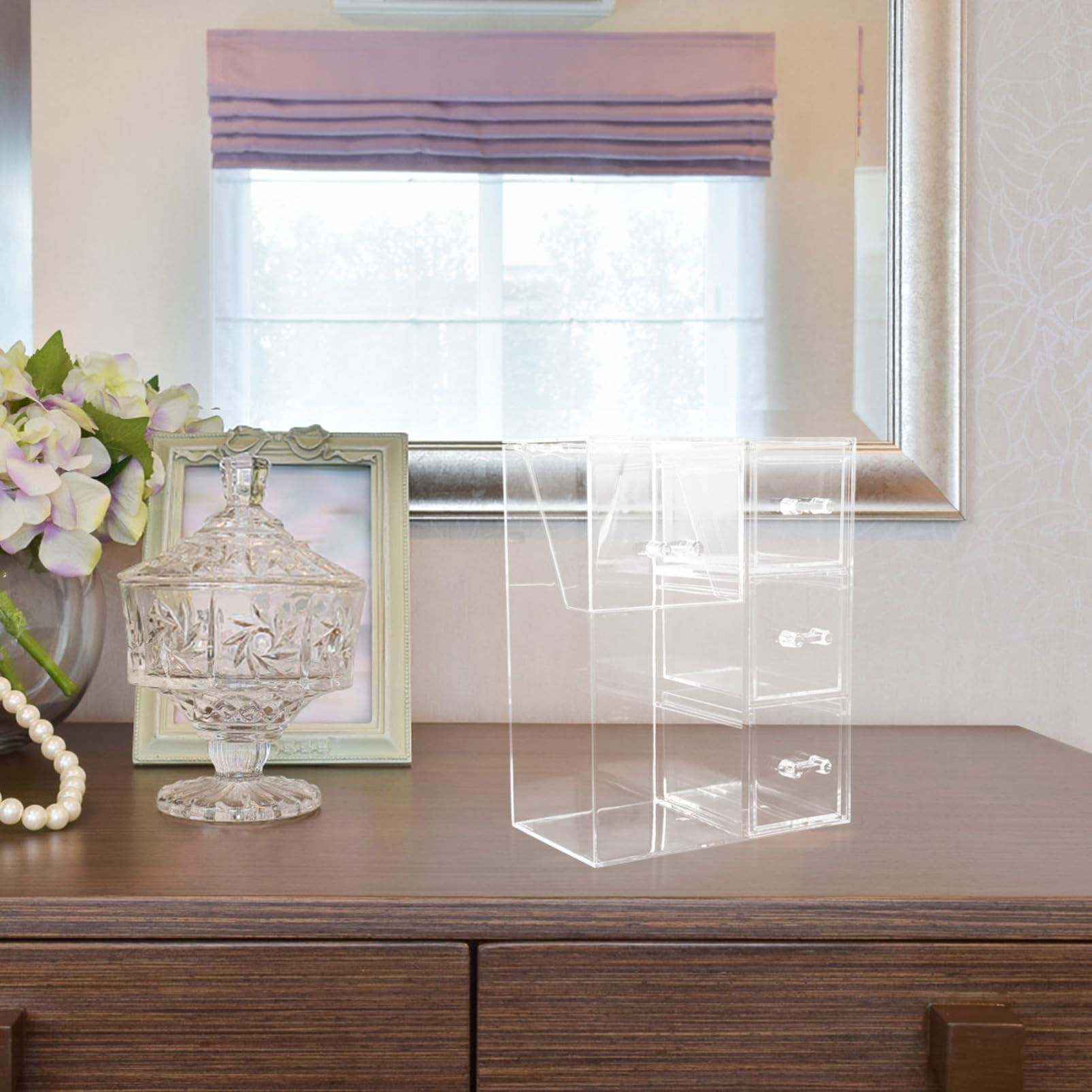 Organizzatore Per Pennelli Da Trucco Con Coperchio in Materiale Acrilico Porta Pennelli Da Trucco Da Scrivania Ordinato E Pulito