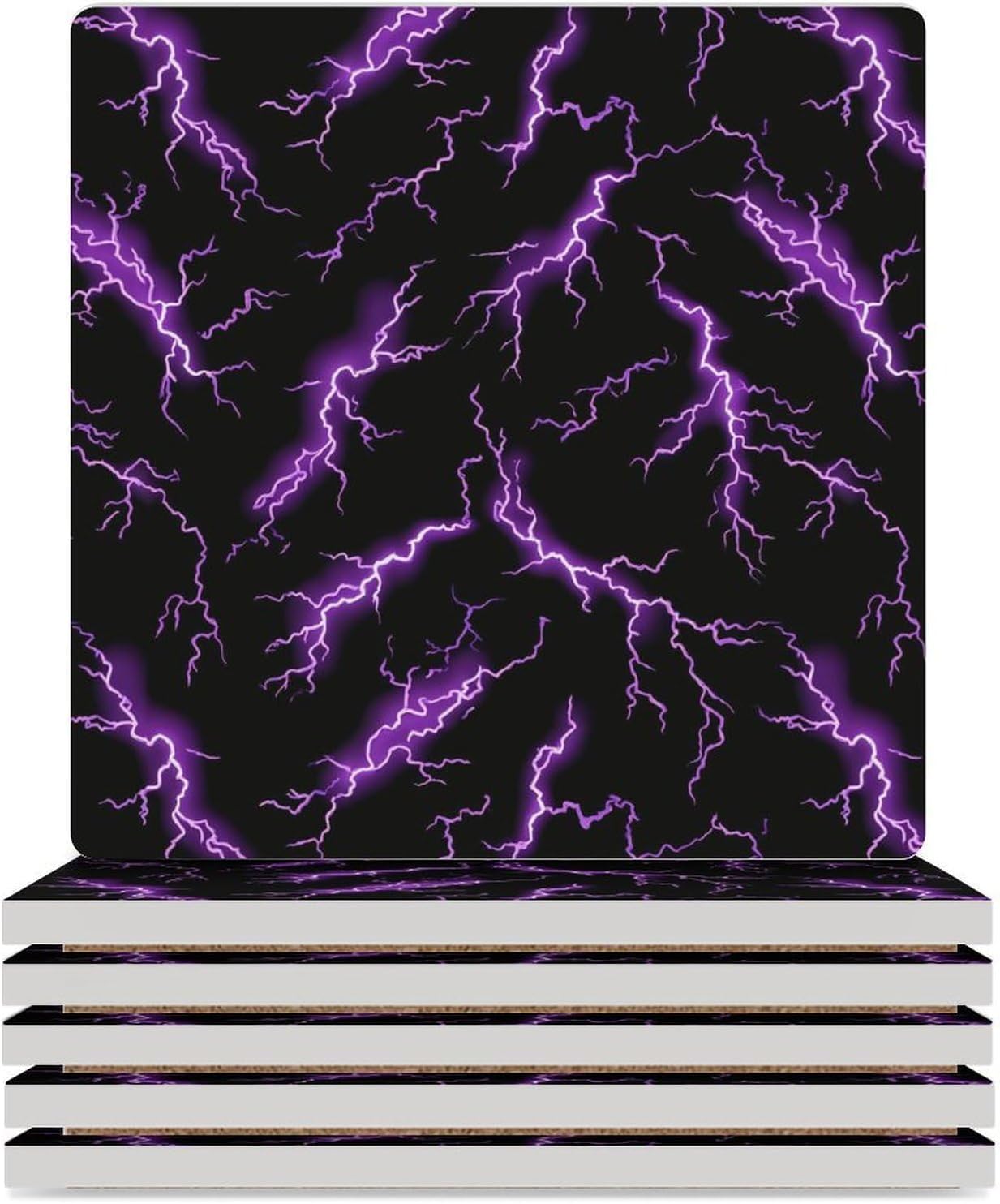 Thunder Print Coaster for Drinks Square Ceramic Table Coasters Stone Mat Crafts 6PCS Home Kitchen Decor