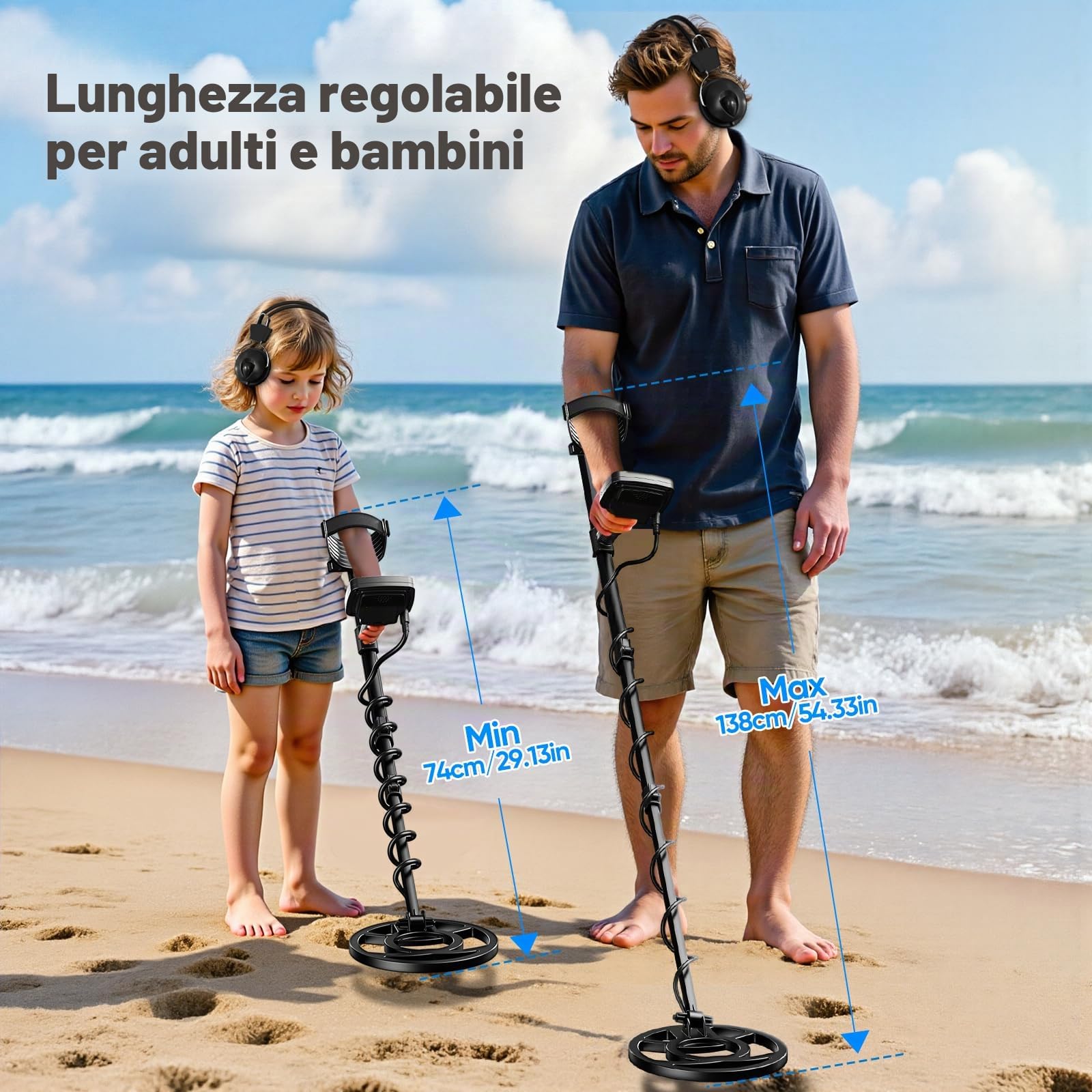 Metal detector Professionale, 5 modalità Gold Detector per adulti e bambini, IP68 impermeabile 26 cm bobina di ricerca con display LCD, alta sensibilità