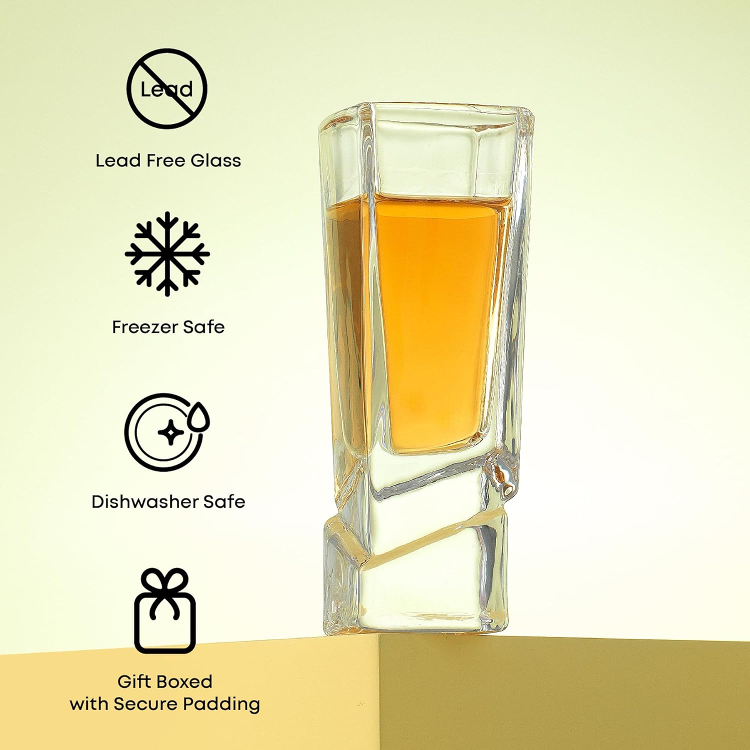 JoyJolt Carre Shot Glasses Square Heavy Base Shot Glass Set Of 4, 1.8-Ounce