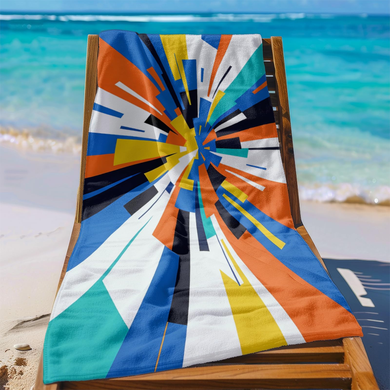 Fouta PlageModèle Abstrait Bleu Orange Jaune Modèle Surdimensionné avec Diverses Tailles, Respirante et Portable, Parfaite pour Voyages Sorties Piscine et Usage Extérieur Quotidien 90x160 cm