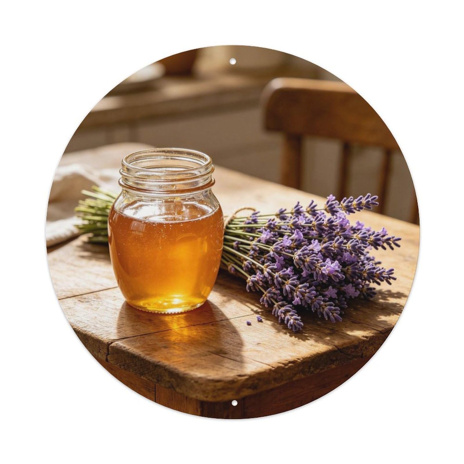 Honey Jar with Lavender Bouquet - Metal Tin Sign Plaque