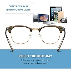 AOMASTE Blue Light Blocking Glasses Vintage Half Frame UV Clear Lens Anti Eyestrain Computer Gaming Glasses for Men Women