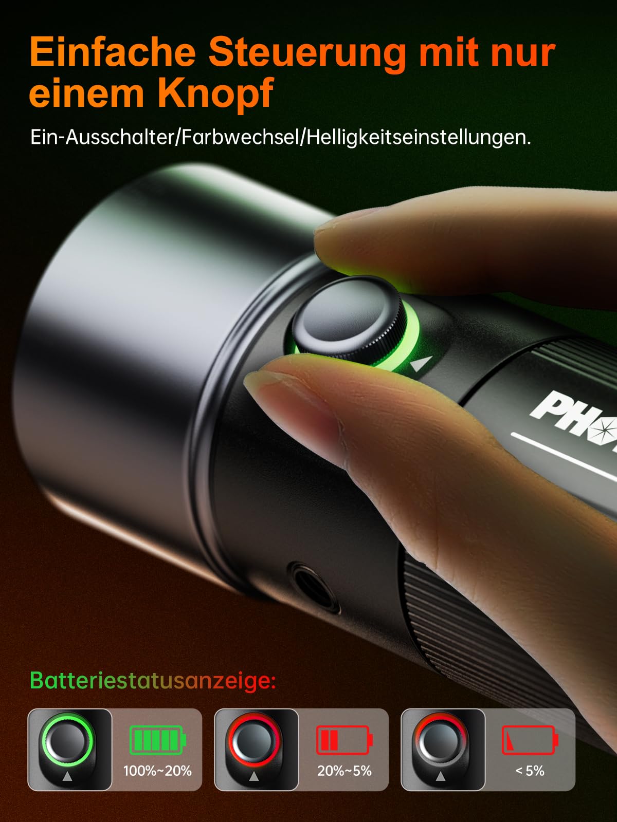 Rollei Photoolex GOBO Light, LED Taschenlampe Fotografie mit 4 Farbiges Fülllicht und 19 GOBO Aufsätze Video Licht mit Eingebaut Akku 8400 mAh und Diffusor, Taschenlampe-Fotografie-Video-Licht-RGB