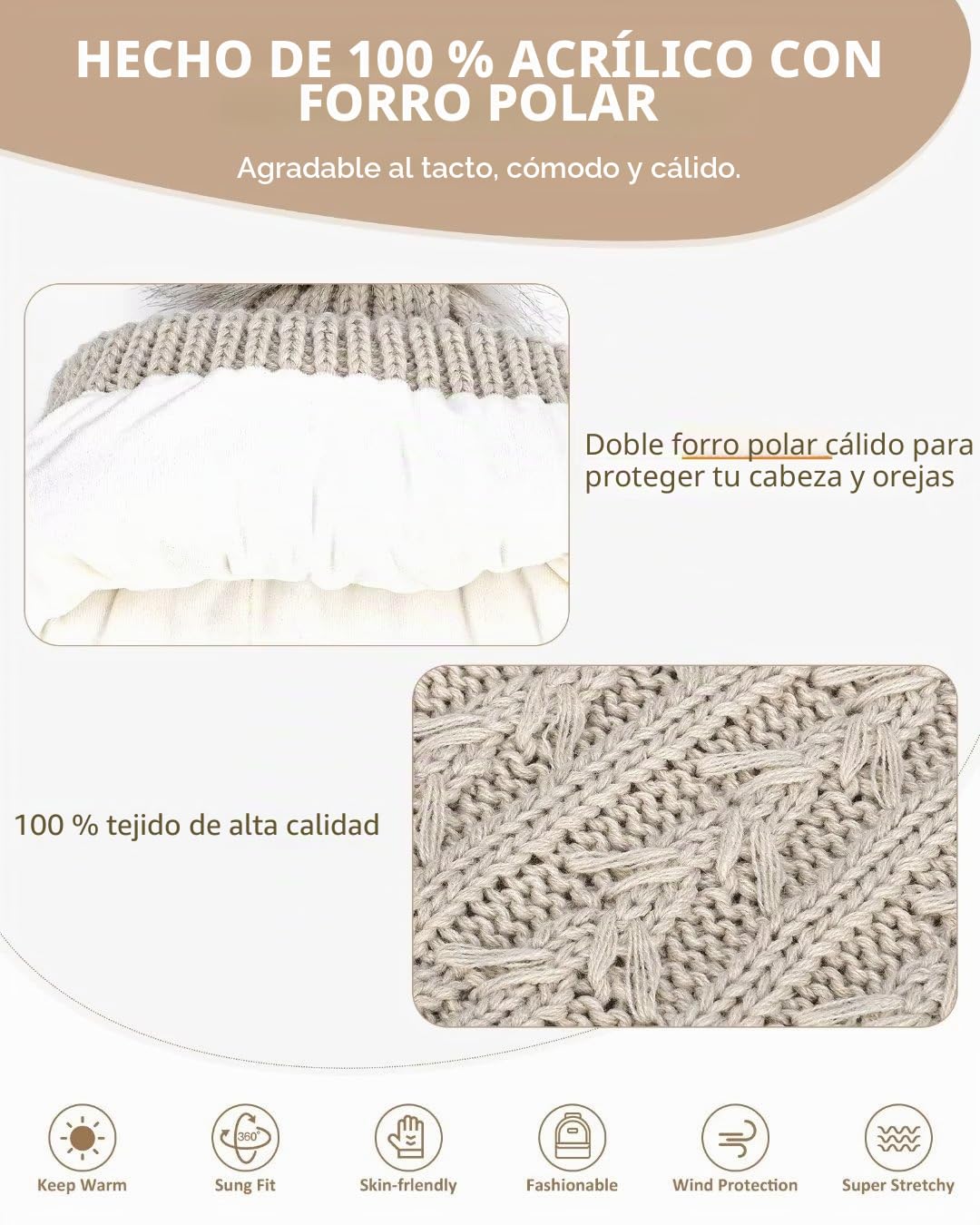 Winuesa Conjunto de gorro, bufanda y guantes para mujer, gorro de invierno para mujer con pompón con forro polar, cálido, gorro de bobble, guantes para pantalla táctil, bufanda para mujer, calentador