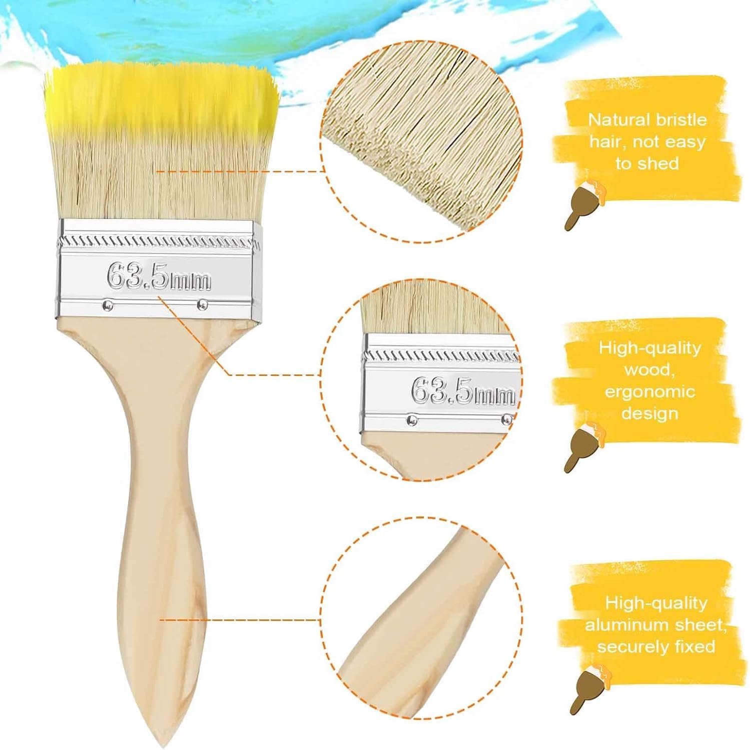 Set of 15 Malerpinsel 24/38/50 mm Flachpinsel Lackierpinsel Malerpinsel Pinsel Lack Fensterpinsel mit Holzgriff für Pinsel Farben Kunst Malerbedarf Lacke Malerei DIY Streichen von Wänden