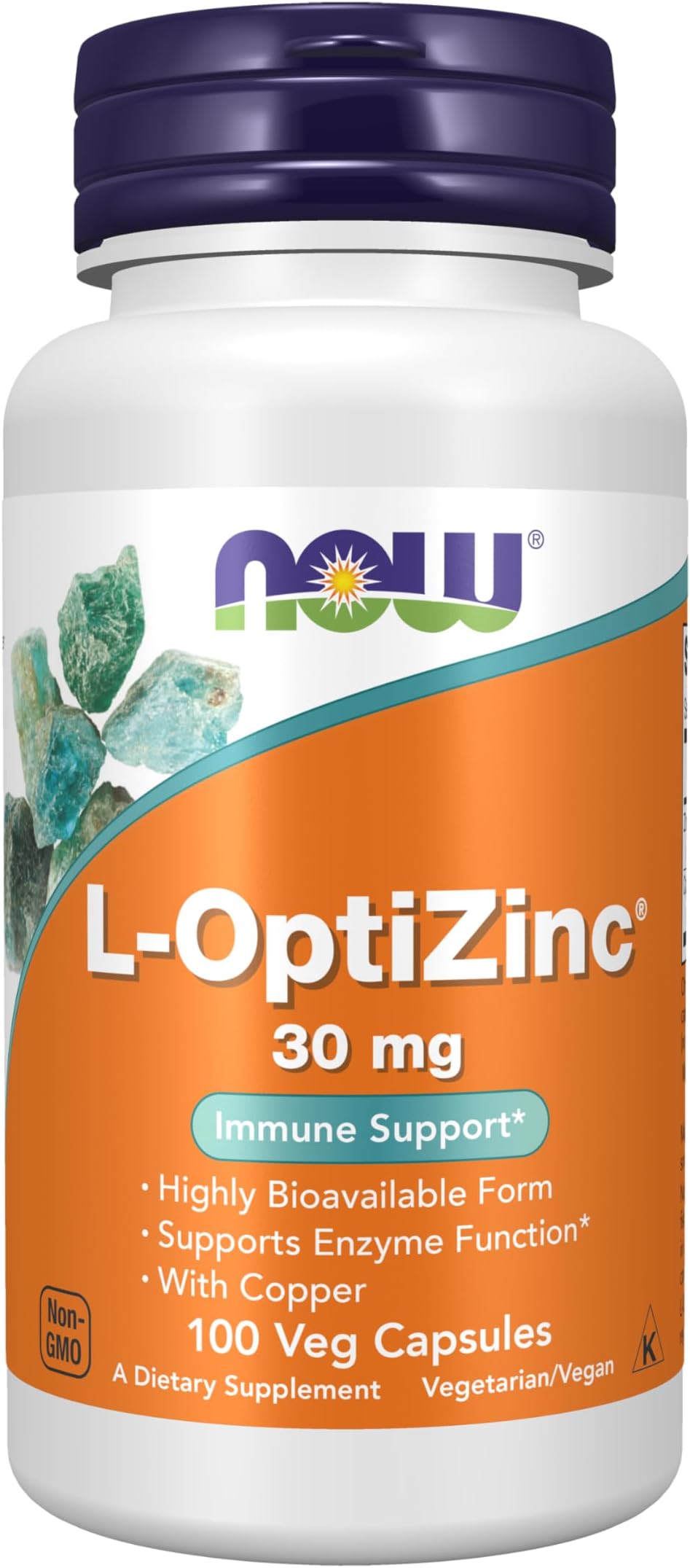 NOW Supplements, L-OptiZinc® 30 mg with Copper, Highly Bioavailable Form, Immune Support*, 100 Veg Capsules