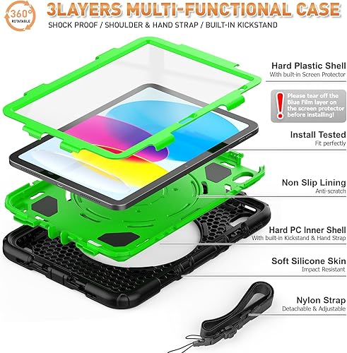 Miniatura 7 de Timecity Funda para iPad de 10 generación, para iPad 10.9 20232022 con protección fuerte, protector de pantalla, correa de mano, correa para el