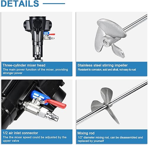 Miniatura 3 de MXBAOHENG Mezclador neumático de pintura de 50 galones, mezclador de aire de barril de acero inoxidable, agitador de aire de pintura de 200 L,