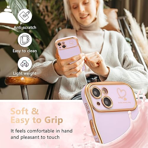 Miniatura 3 de ZTOFERA Funda para iPhone 14 de 6.1 pulgadas, bonita funda con marco ondulado rizado con patrón de corazón de amor, borde chapado de lujo,