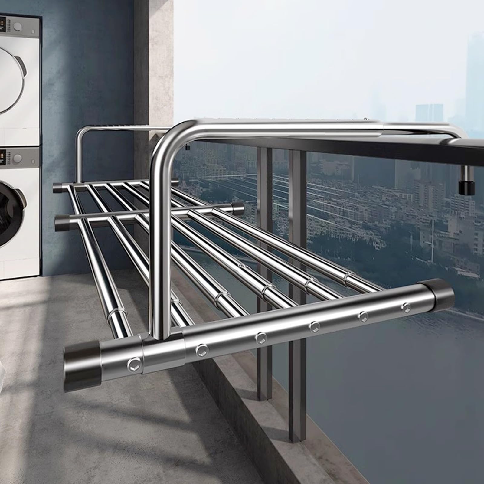 Dieser verstellbare Wäscheständer aus Edelstahl für den Innenbereich eignet Sich für die Verwendung an Heizkörpern, Balkonen und Fensterbänken. Dank seines faltbaren Designs spart er effekti