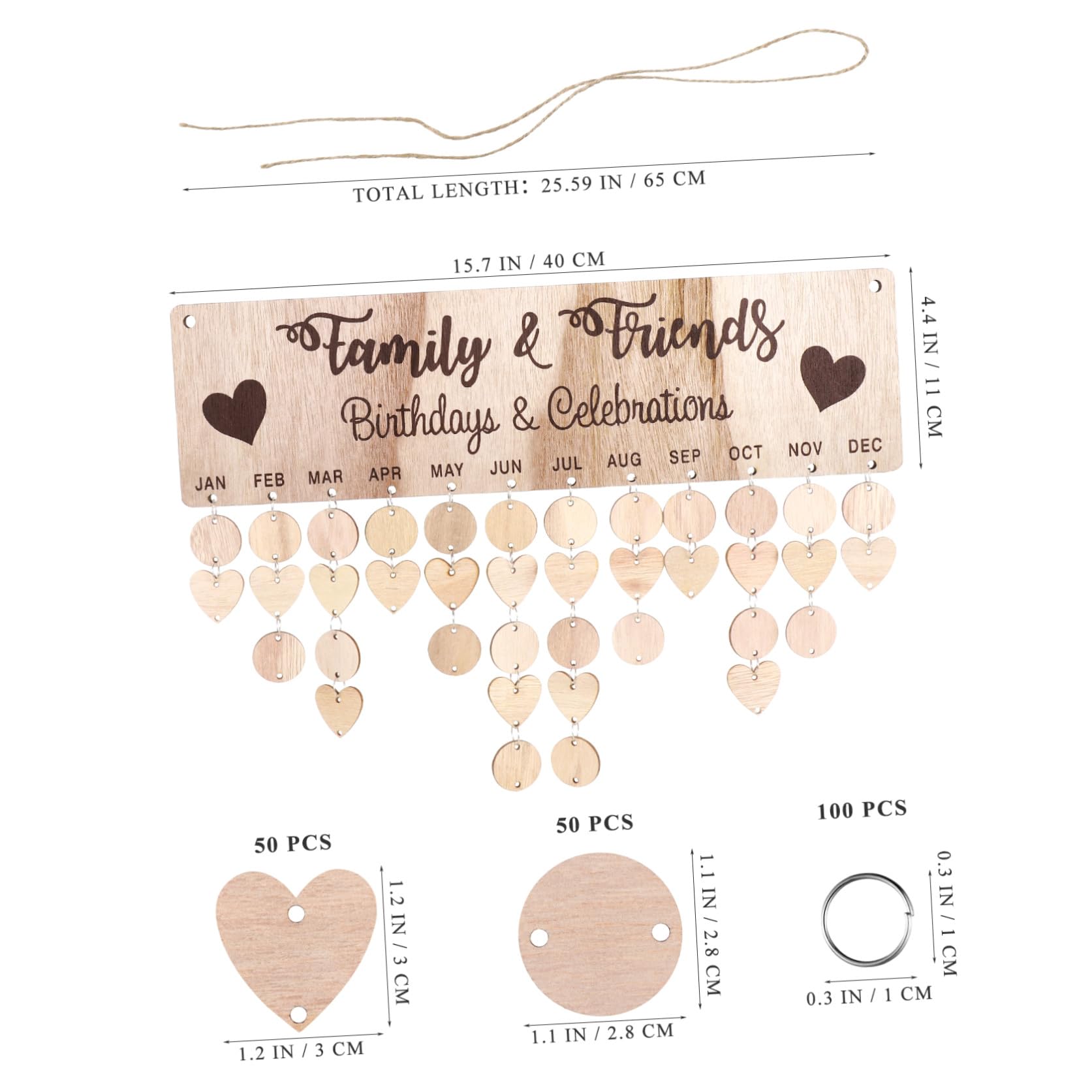 Gadpiparty Calendario in Legno da Appendere alla Parete Promemoria Targa Data e Cuori Pannello Fai da Te per Casa Famiglia e Amici