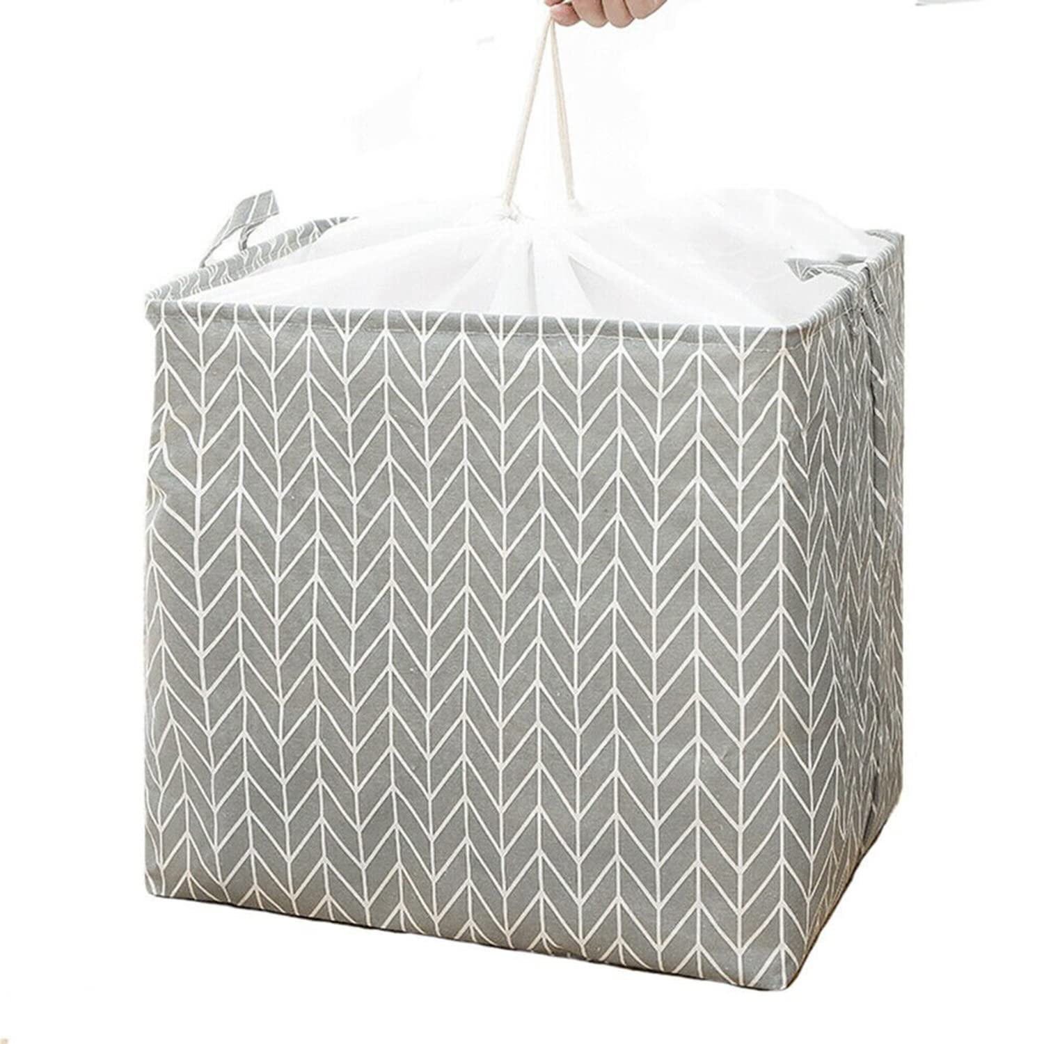House of Quirk Square Storage Baskets Waterproof Canvas Children Laundry Nursery Hamper for Shelves Gift Baskets Toy Organizer Room Décor (100 Litre, Grey Pattern) (B0BQRFQFGC) Amazon Price History, Amazon Price Tracker