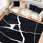 YIHOUSE Règles de la zone 5x7 pour salon Machine à tapis Lavable Rug Moderne Neutre Rug pour la cuisine de chambre Salle à manger Bureau-Rug noir et blanc