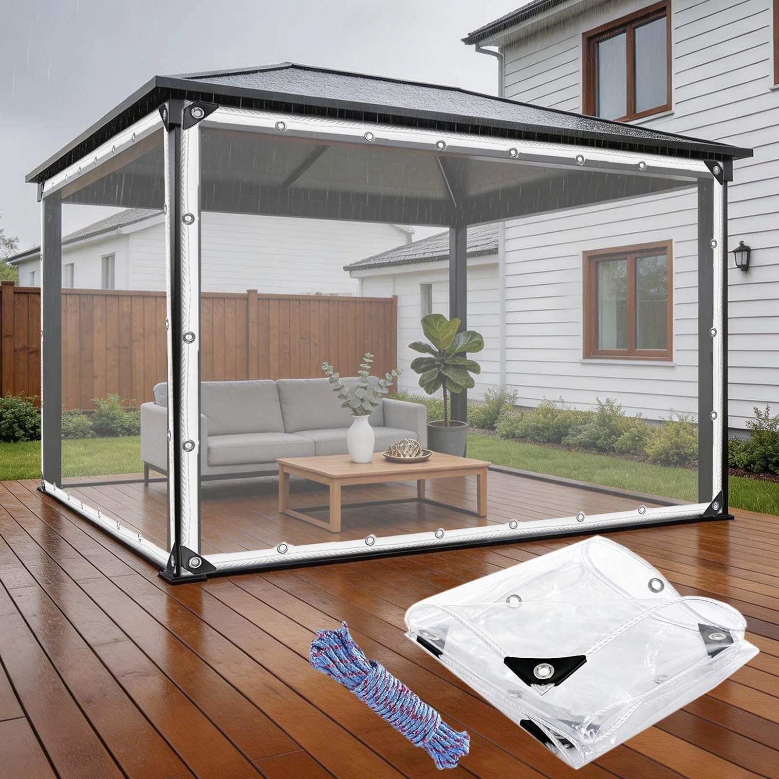 Clear Heavy Duty Tarpaulin 130 x 260 cm 400Gsm, with Reinforced Grommets, Include Rope Transparent Tarpaulin Cover, Balcony Rainproof Cover for Greenhouse Or Barn, colorless