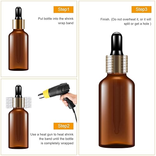 Miniatura 5 de Bandas retráctiles, 1.772 x 0.906 in, 200 unidades de sellador térmico perforado impreso para tapa de botella de vidrio de 1 oz que se adapta a 34 a