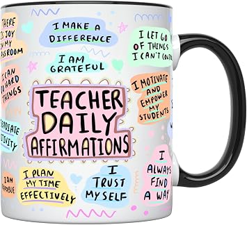 YouNique Designs Daily Affirmations Teacher Mug for Women - 11 Oz, Self Care Teacher Appreciation Gifts, Teacher Cup, Daycare Teacher, Sped Special Ed Teacher Coffee Cup Black Handle