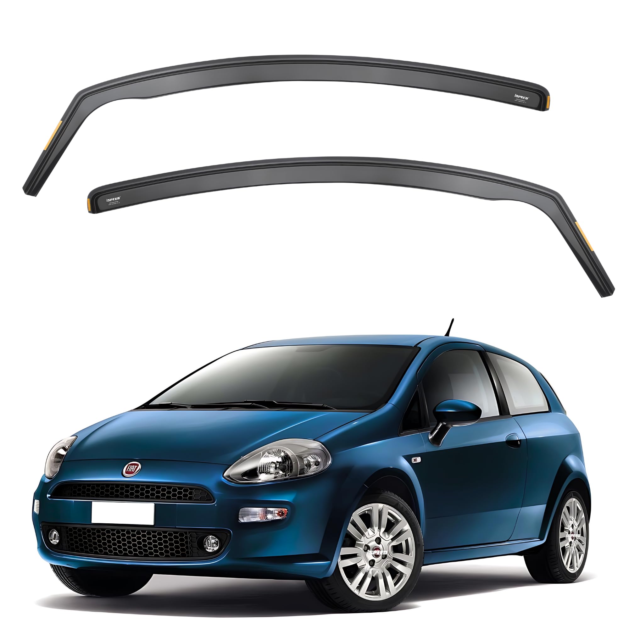Ispeed Wind Deflectors For Fiat Grande Punto/Evo 2006-2019 3 Door Hatchback 2pc Set - Keep Your Car Ventilated in Rain - Reduce Wind Turbulence - Tinted In-Channel