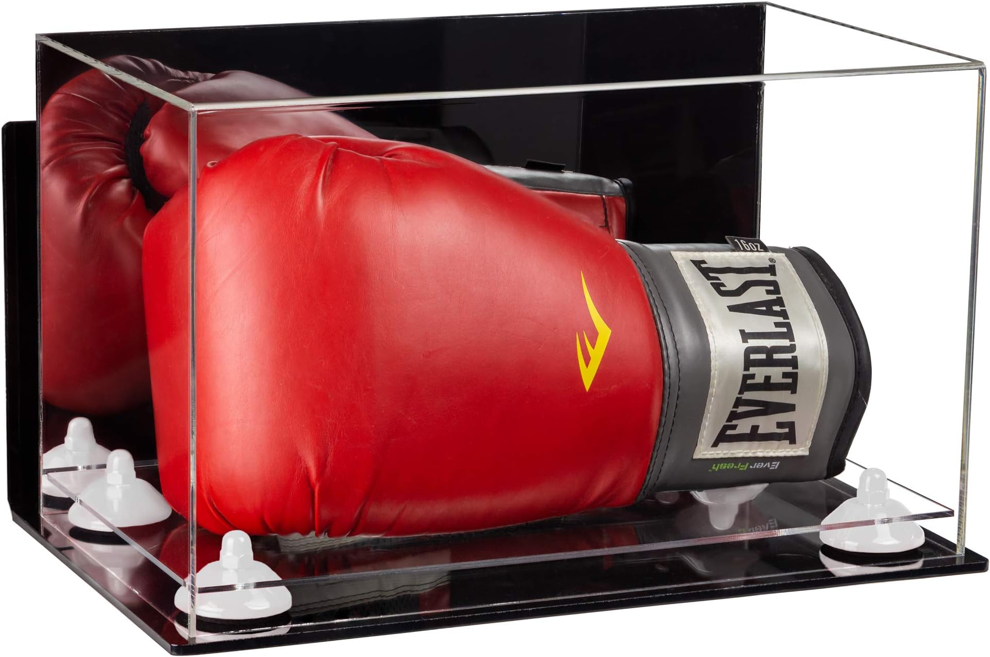 Acrylic Single or Double Boxing Glove Display Case with Mirror, Wall Mount, White Risers and Clear Base (A011-WR)