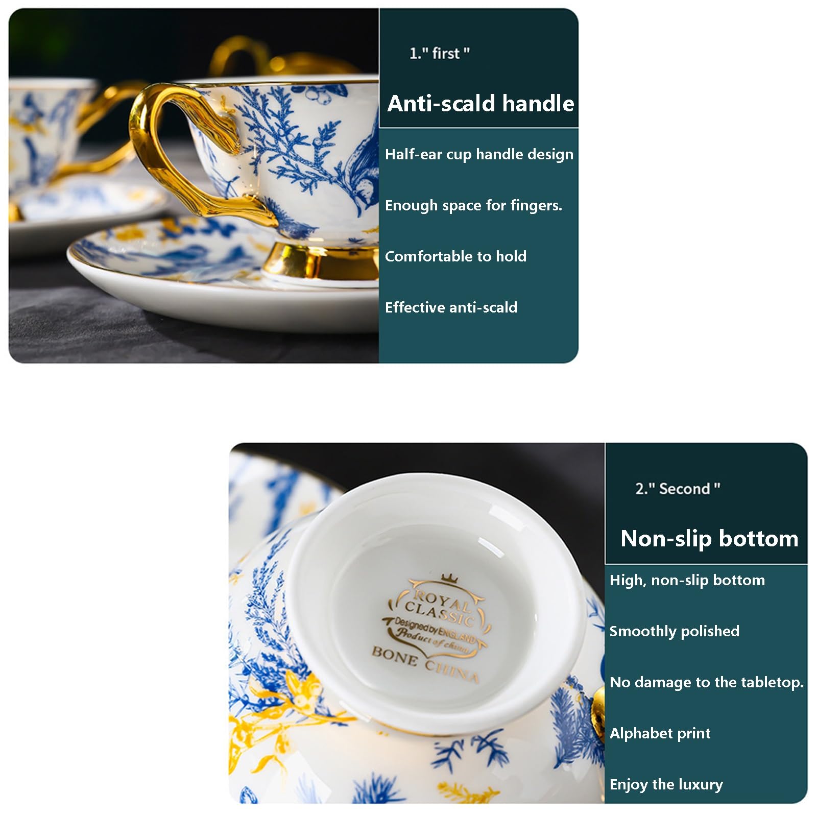 Zestaw spodków z europejskiej porcelany kostnej, zestaw spodków 6, zestaw popołudniowej herbaty, nowe pudełko prezentowe z porcelany kostnej do domu, kuchni, biura (H-4)