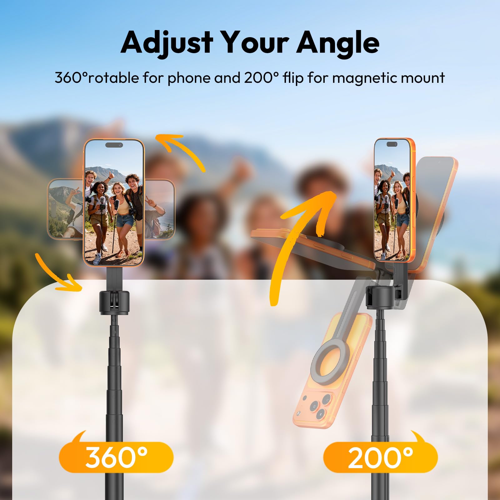ULANZI SK26 Treppiede magnetico 113 cm per selfie stick magnete 15 N, Magpod iphone, Apertura con un clic, Mini tripod estraibile, inclinabile a 200°, telecomando 10 m, Compatibile con iPhone 17-12