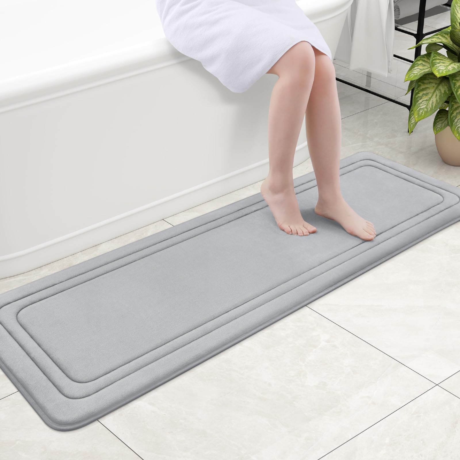 Grandaily Memory Foam Bath Mat Rug 59x20, Ultra Soft, Non-Slip and Absorbent Bathroom Rugs, Machine Wash Dry, Comfortable Bath Carpet for Bathroom