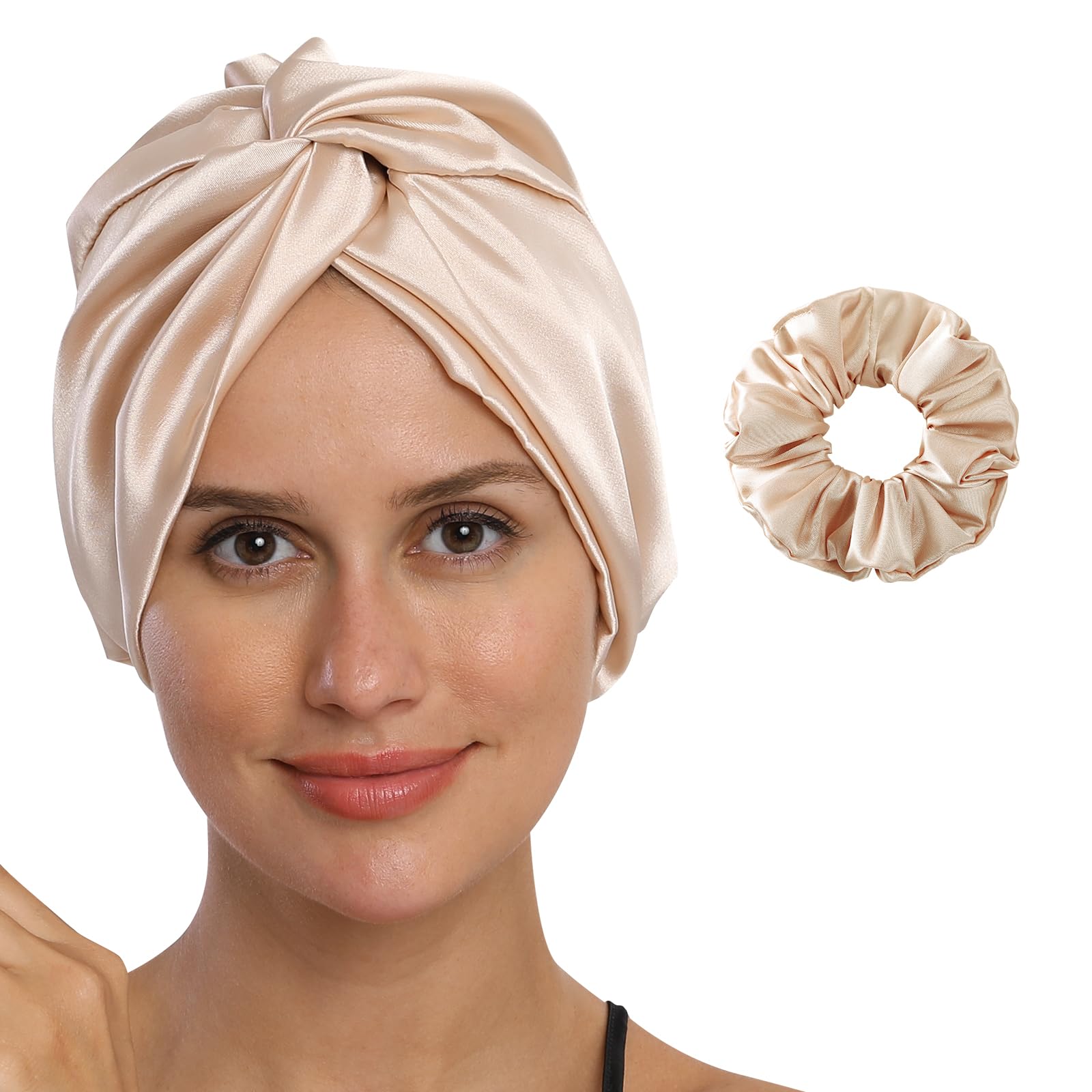 Silk Satin Bonnet for Sleeping, Large Adjustable Silk Satin Hair wrap Hair Cap for Women Curly Hair Accessories