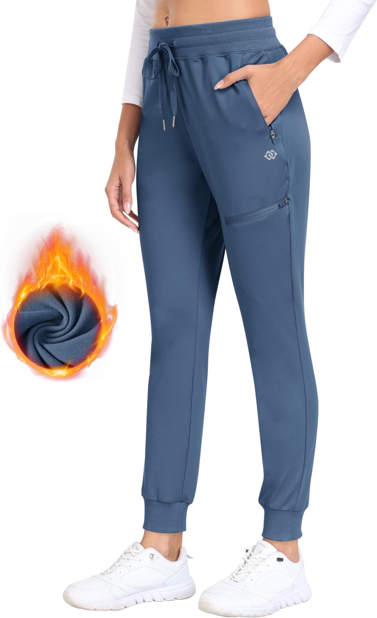 MoFizWomen's Fleece Lined Hiking Pants Water Resistant High Waisted Thermal Joggers Winter Running Sweatpants Zip Pockets