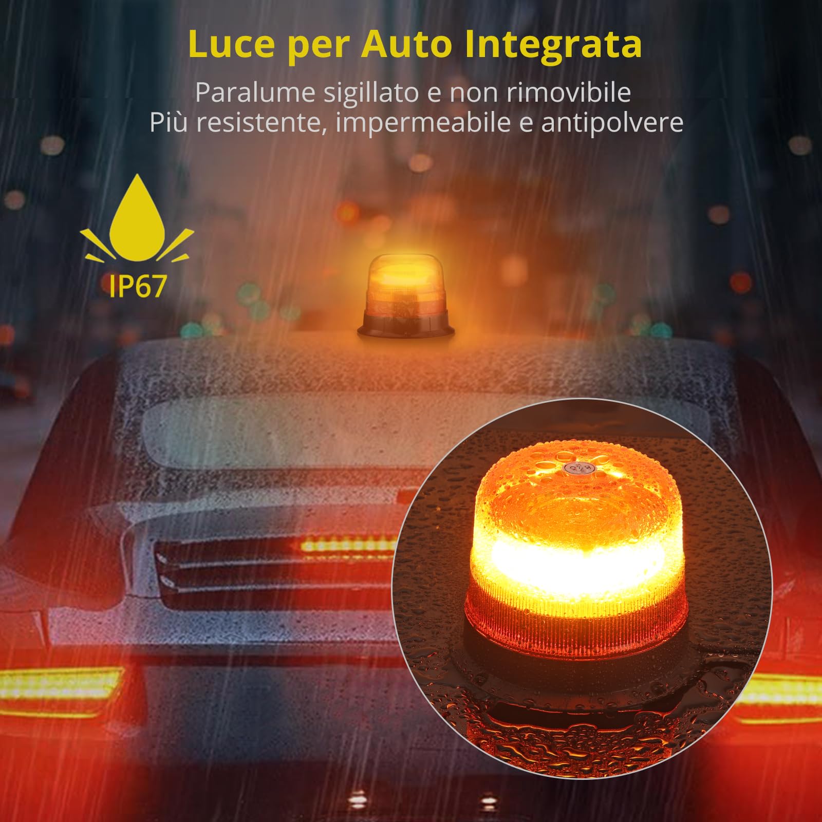 PROZOR 48W Stroboscopica Lampeggiante Luce per 12/24V Stroboscopica Magnetica di Emergenza Impermeabile 10 Modalità Lampeggiante di Segnalazione di Recupero Ambra con Cavo di Alimentazione da 5 m
