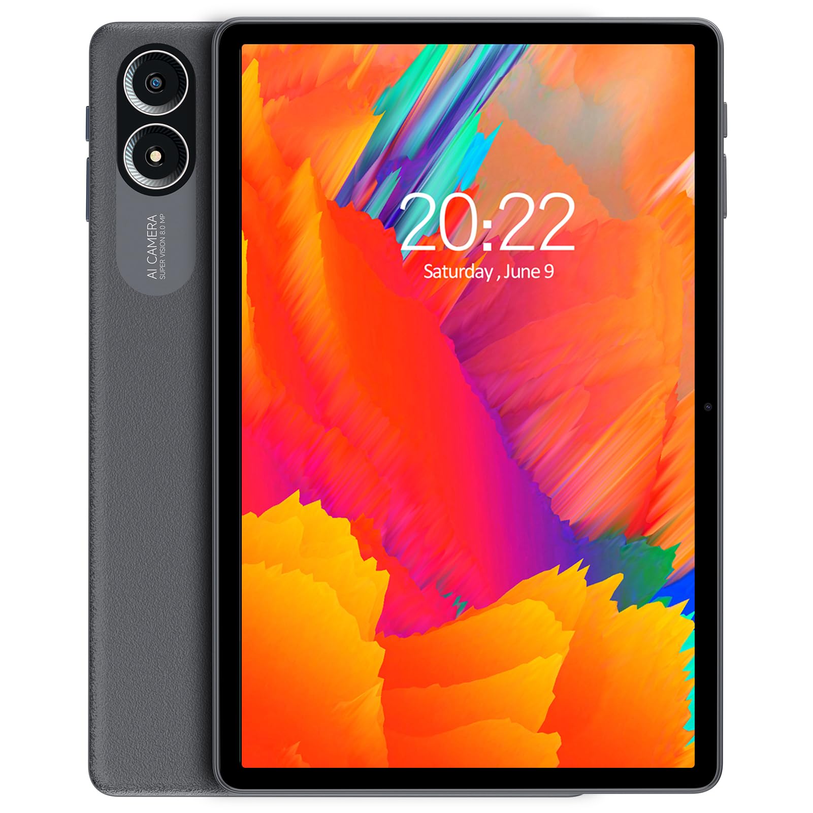 PRITOM 11'' Tablet Android 14, Octa-Core, 128 GB, FHD IPS Display, 5GHz WiFi6, Tablet with Leather Case, 8000mAh Long Battery Life, Bluetooth, Double Box Speakers, Solid Gray, TAB15