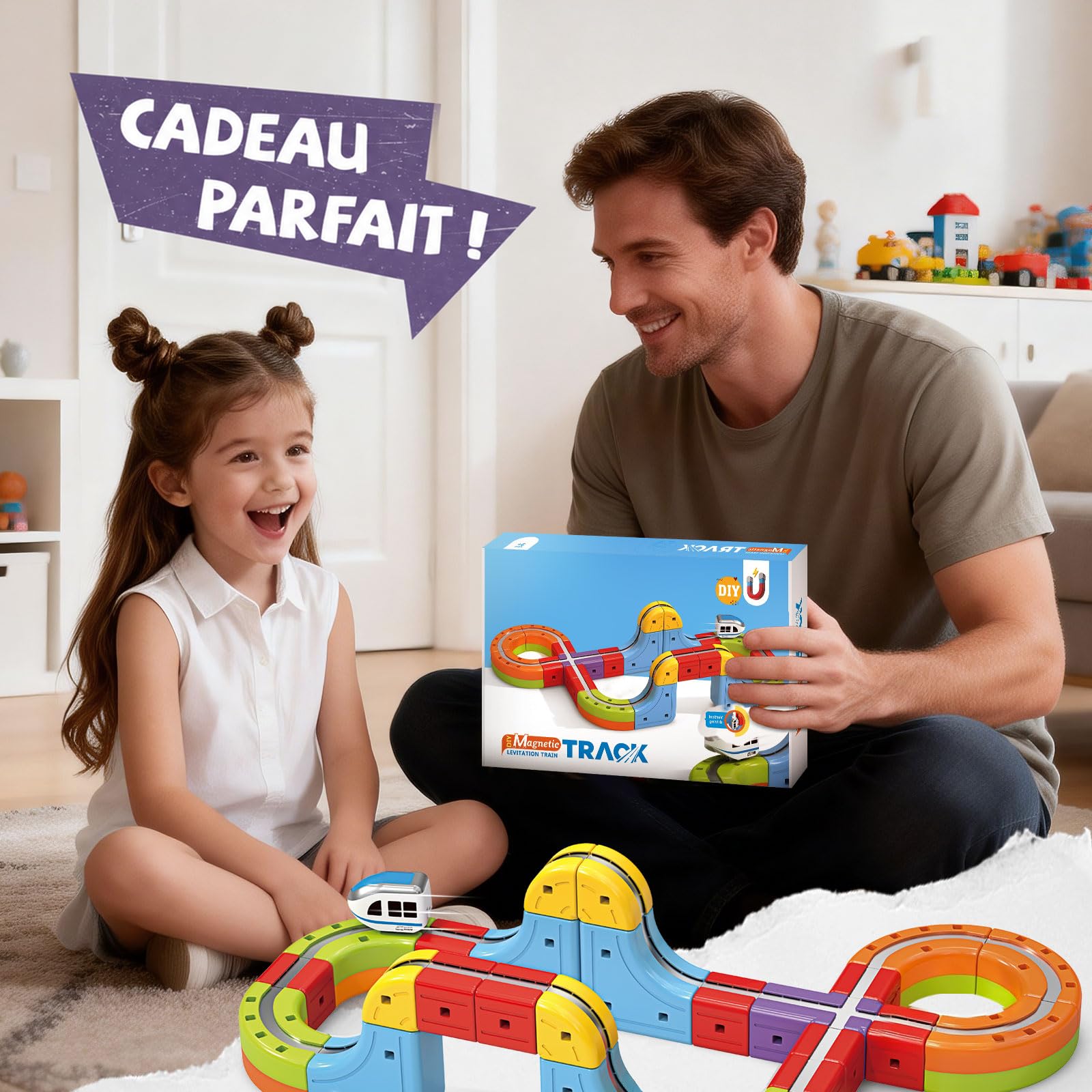 YESHIN Clickrail Ensemble de Train Électrique, Kit de Voie de Train DIY avec Dispositions 3D Défiant la Gravité, Train Motorisé et Cube de Voie Magique, Jouet de Fusion de Voie Électrique pour Enfants