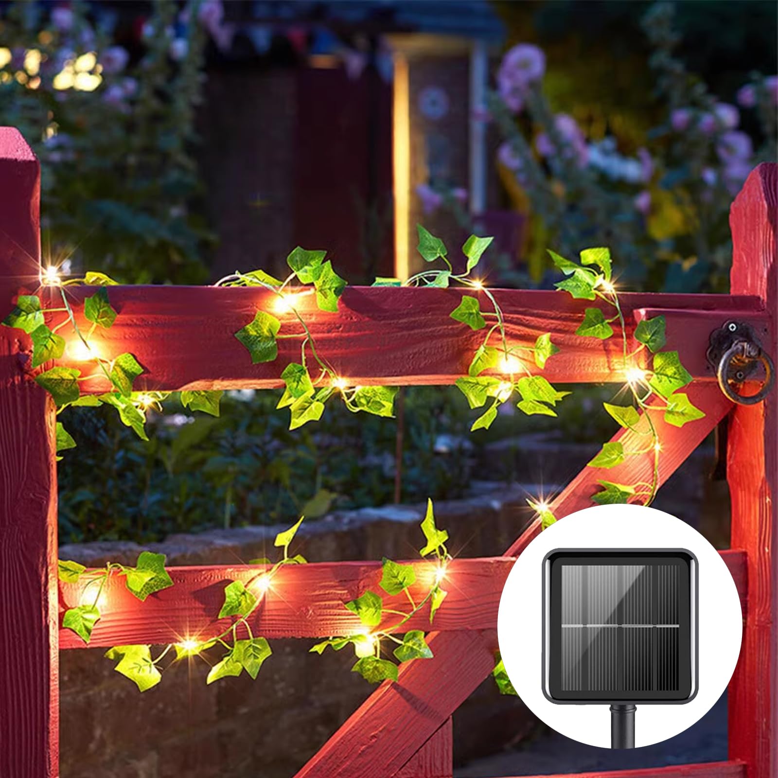 33 Ft Solar Ivy Vines Fairy String Lights - 8 Flashing Model Waterproof 100 LEDs Vine String Light for Wedding Party Holiday Patio Decor（Warm White）