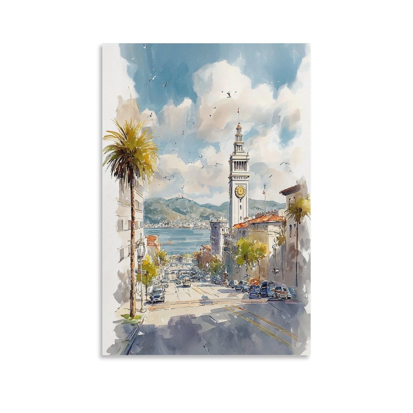 XWYMXZ Charleston Watercolor Painting Coastal City Posters 20x30inch(50x75cm) Vintage Watercolor Canvas Art