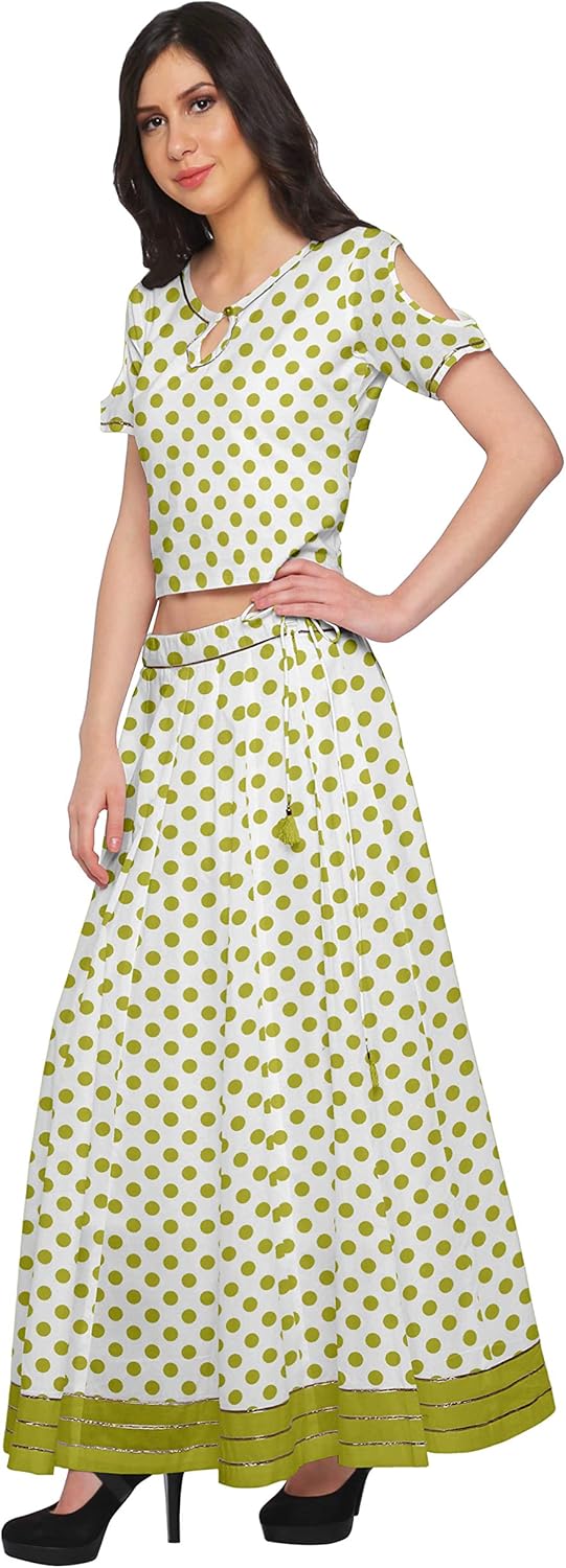 Moomaya Printed Elegant Crop Top and Long Skirt Set Ethnic Dresses for Women