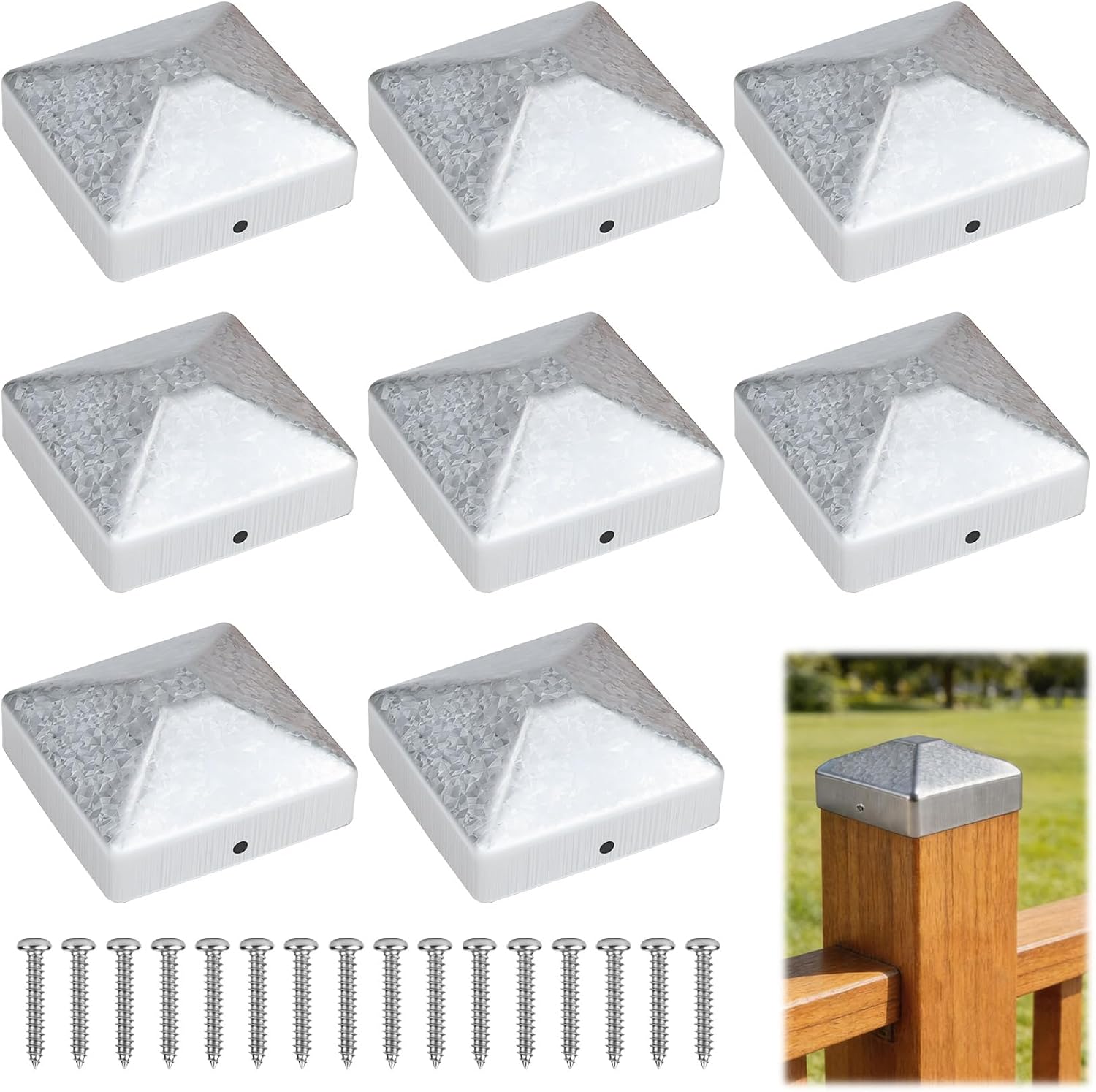 Lot de 8 Chapeaux de Poteaux 7x7cm en Acier avec Vis