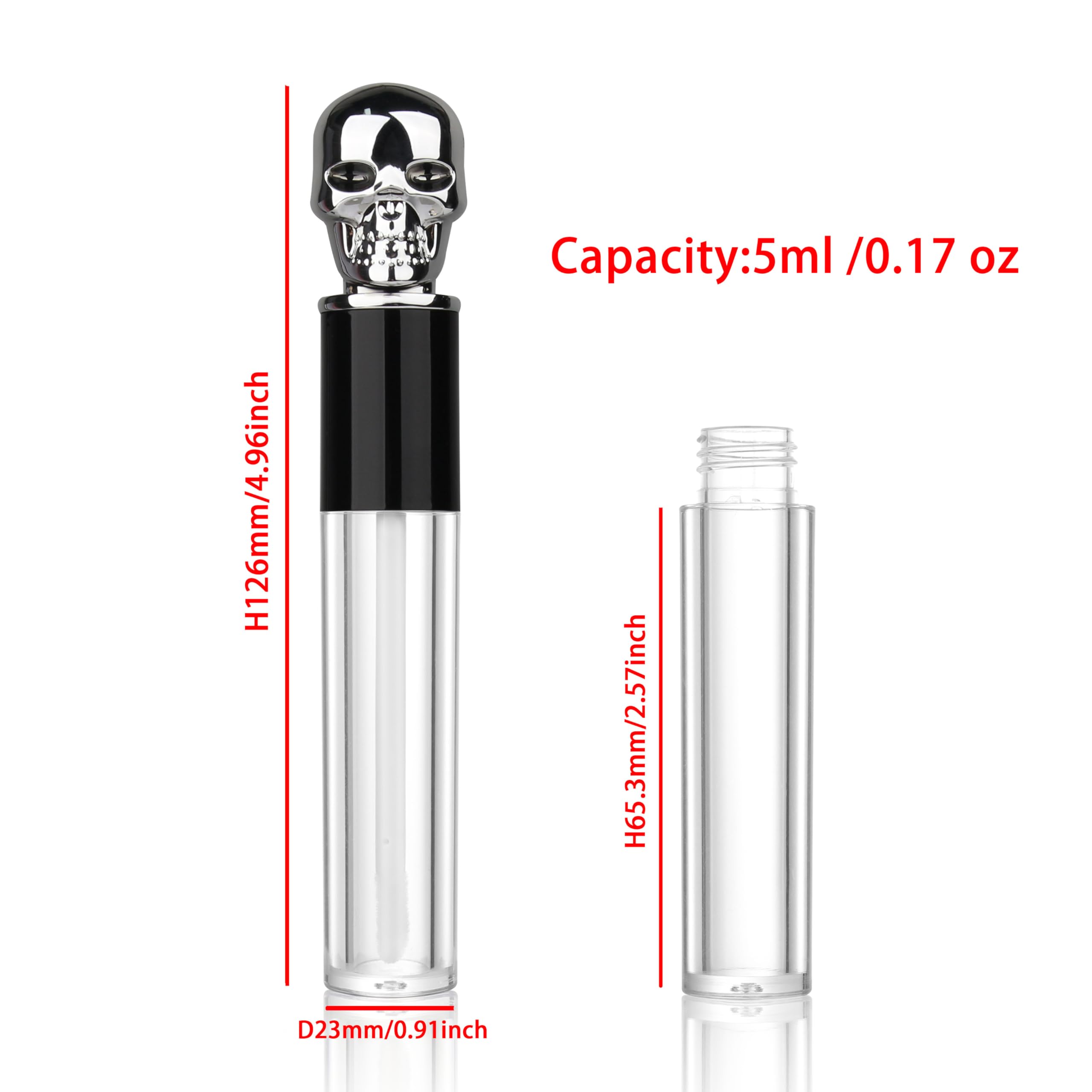 COSIDEA 8pcs Empty Round 5ml 0.17oz Silver skull lip gloss tubes with wand fancy Lipgloss tube containers for lip oil packing