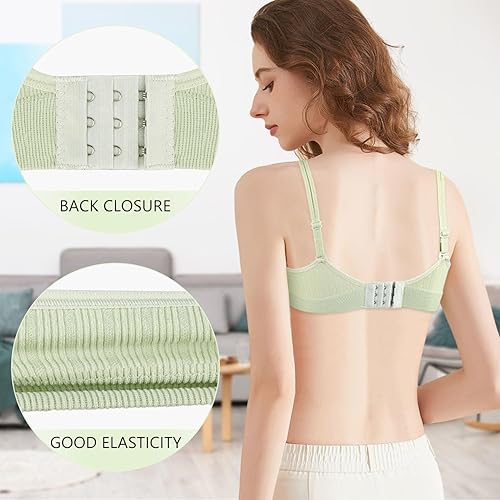 Training Bra Teen Girls Sports Bras Cotton Adjustable Straps Breathable Underwear(Black-white-purple-fleshcolor-pink-green,32)